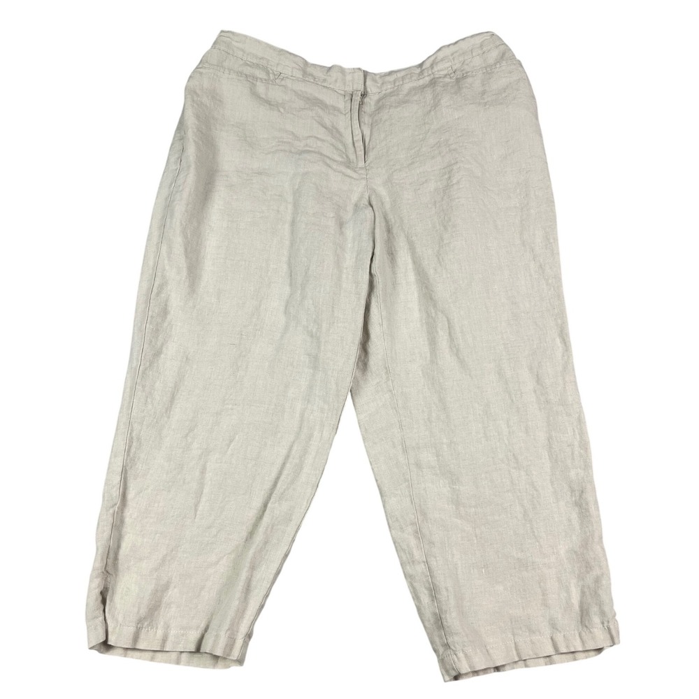 Ruby Rd Petite‎ Linen Pants 10P Beige Cropped Mid Rise Lightweight Trousers